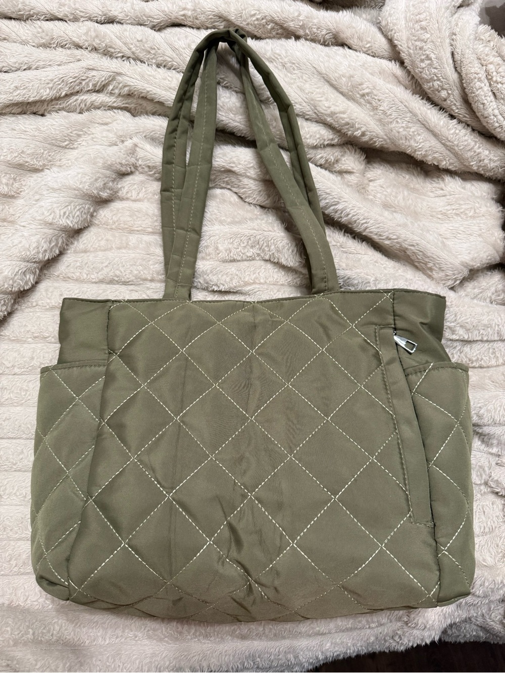 Quilted Olive Green Women's Tote Bag medium size